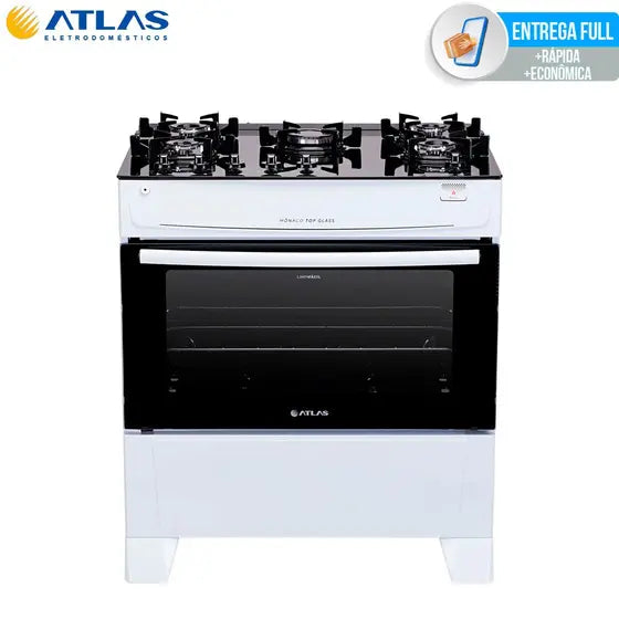 Fogão 5 Bocas Com Mesa de Vidro Atlas Mônaco Top Glass Branco - Bivolt