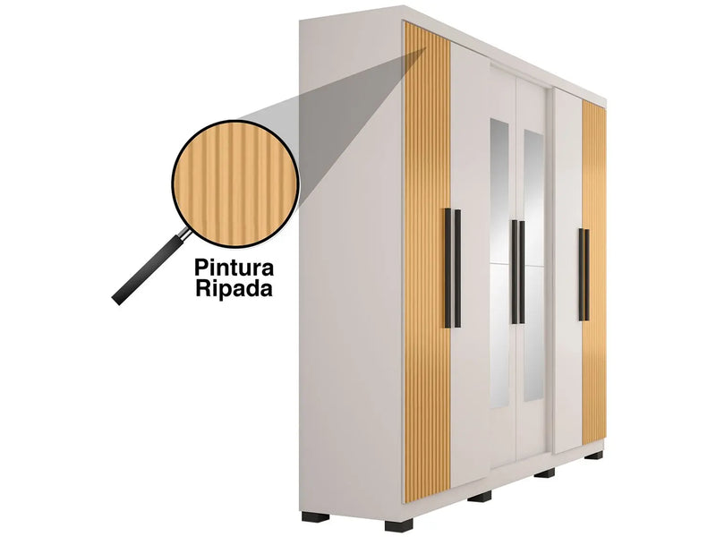 Guarda-roupa Casal com Espelho 6 Portas 4 Gavetas Araplac Braga