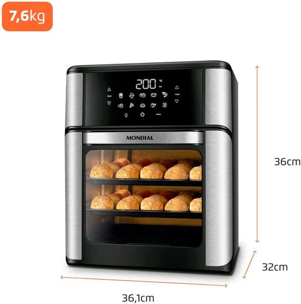 Fritadeira AirFryer Mondial Forno Oven 12L, Preto/Inox, 2000W, AFON-12L-BI