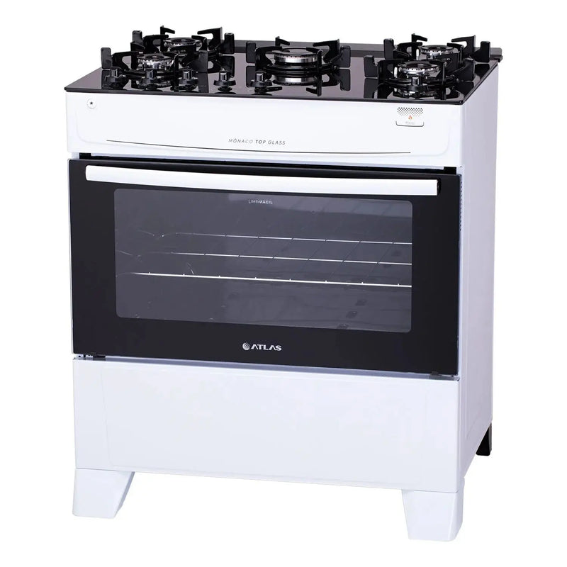 Fogão 5 Bocas Com Mesa de Vidro Atlas Mônaco Top Glass Branco - Bivolt