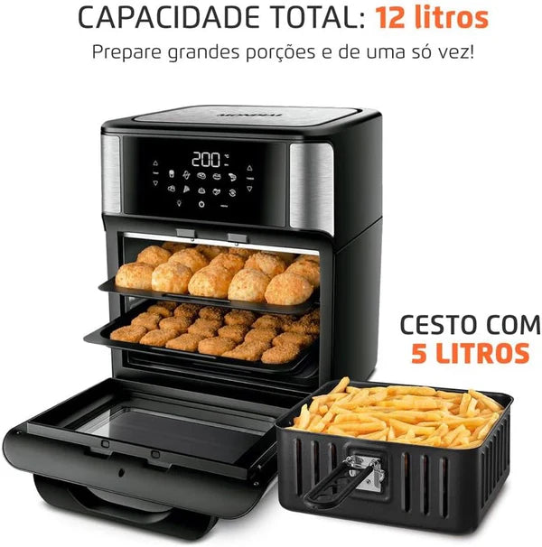 Fritadeira AirFryer Mondial Forno Oven 12L, Preto/Inox, 2000W, AFON-12L-BI