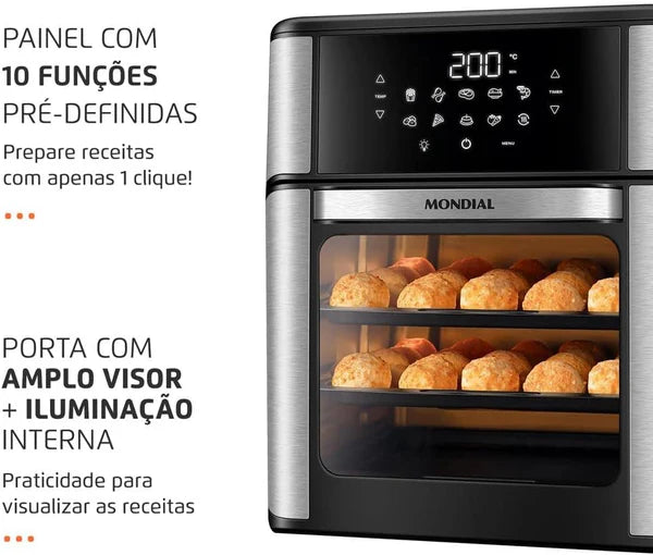 Fritadeira AirFryer Mondial Forno Oven 12L, Preto/Inox, 2000W, AFON-12L-BI