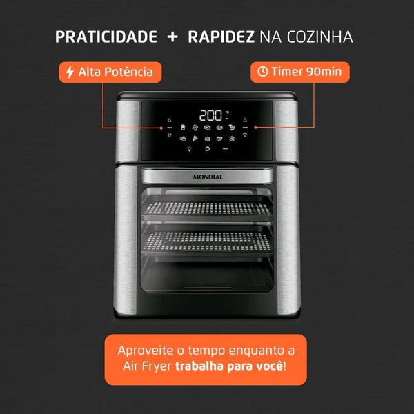 Fritadeira AirFryer Mondial Forno Oven 12L, Preto/Inox, 2000W, AFON-12L-BI