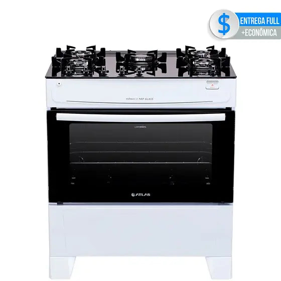 Fogão 5 Bocas Com Mesa de Vidro Atlas Mônaco Top Glass Branco - Bivolt