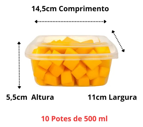 Kit 10 Potes 500ml Transparentes Freezer Microondas Marmita