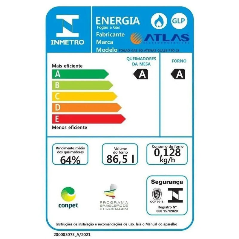 Fogão Atlas 5 Bocas Preto Atenas Glass Com Acendimento Automático Bivol