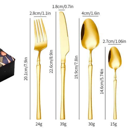 Kit 24 Peças Talheres Dourado de Aço Inox Garfo Colher Faca Colher De Mesa