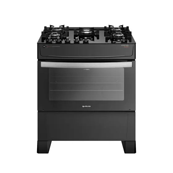 Fogão Atlas 5 Bocas Preto Atenas Glass Com Acendimento Automático Bivol