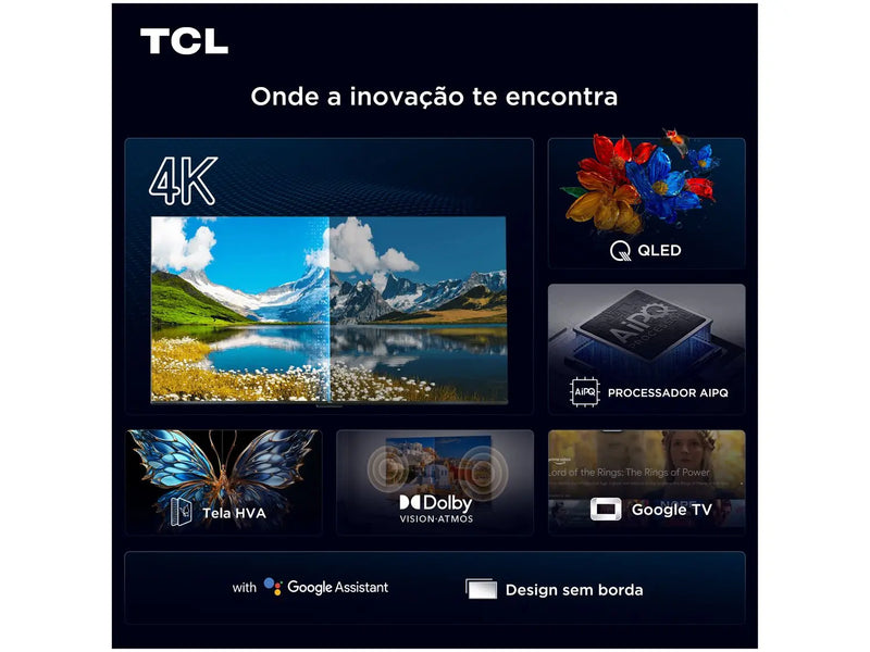 Smart TV 50" TCL 4K UHD QLED 50P7K Google TV AiPQ Google Assistente 3 HDMI