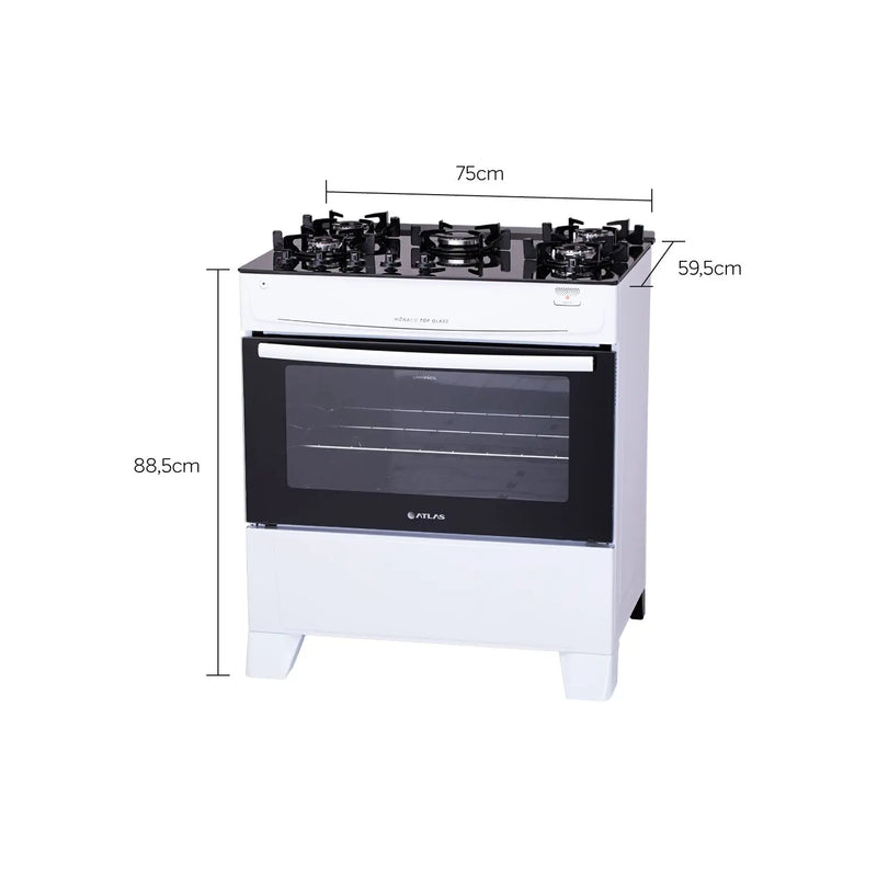 Fogão 5 Bocas Com Mesa de Vidro Atlas Mônaco Top Glass Branco - Bivolt